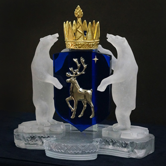 герб из зрусталя производство дорогих VIP подарков из хрусталя методом художественного литья
