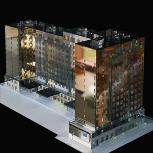 макет  современного здания  из хрусталя  стекла  никеля