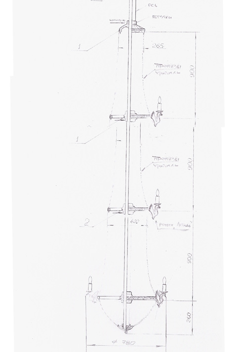 эскиз общего построения каркаса люстры из бронзы и хрусталя