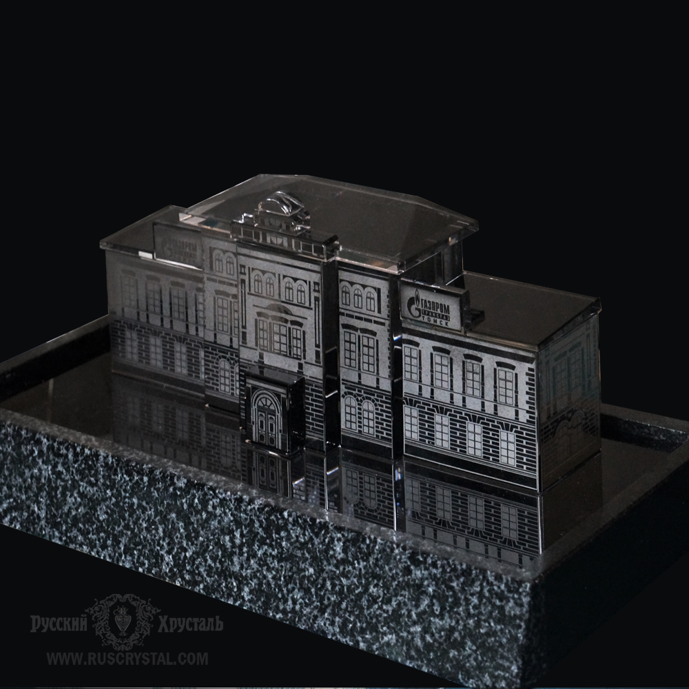 макет здания по предоставленному изображению изготовлен из  хрусталя стекла никеля Подиум - природный камень с встроенной подсветкой производство от эскиза до готового изделия