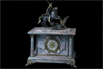 сейф настольный розовый мрамор с часами и скульптурной композийией